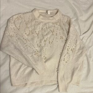 H&M Cream Pearl-Embellished Crewneck Sweater